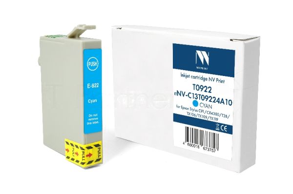 Картридж струйный NVPrint T0922 (NV-C13T09224A10) Cyan для Epson Stylus C91/CX4300/T26/TX106/TX109/TX119 (13.5 мл) совместимый
