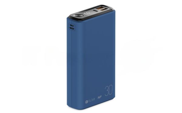 Портативный аккумулятор OLMIO QS-30, 30000mAh, 22.5W, QuickCharge3.0/PowerDelivery, LCD, темно-синий