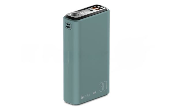 Портативный аккумулятор OLMIO QS-30, 30000mAh, 22.5W, QuickCharge3.0/PowerDelivery, LCD, темно-зеленый