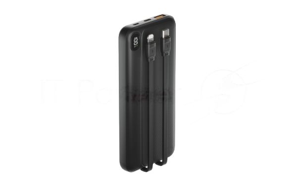 Портативный аккумулятор OLMIO L-10, 10000mAh, 22.5W, QC3.0, PD, LCD, + кабели Lightning\Type-C, черный
