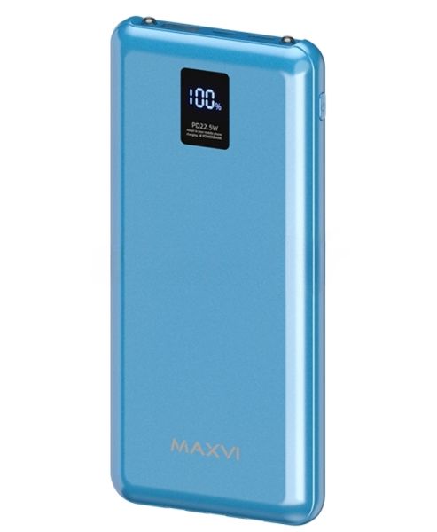 Портативный аккумулятор Maxvi PB10-11 10000 мАч blue 3A, встроенные кабели USB A/Type-C/Lightning
