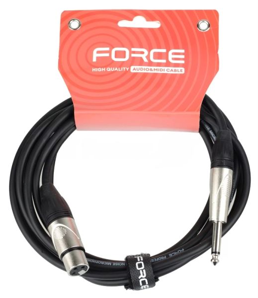 Кабель микрофонный FORCE FMC-03/31/4" TS Jack (M) - XLR (F), высококачественный небалансный, малошумящий с проводниками из безкислородной меди OFC, диаметр 6 мм, профессиональные металлические разъемы, длина 3 м, цвет черный