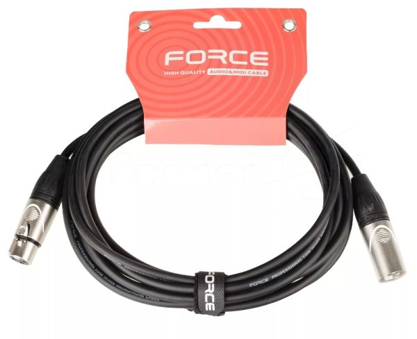 Кабель микрофонный FORCE FMC-05/4.5XLR (M) - XLR (F), высококачественный балансный, малошумящий с проводниками из безкислородной меди OFC, диаметр 6 мм, профессиональные металлические разъемы, длина 4,5 м, цвет черный