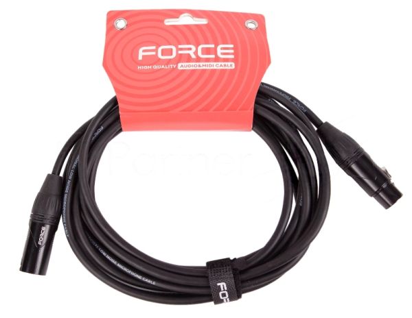 Кабель микрофонный FORCE FMC-06/4.5XLR (M) - XLR (F), высококачественный балансный, малошумящий с проводниками из безкислородной меди OFC, диаметр 6 мм, черные профессиональные металлические разъемы, длина 4,5 м, цвет черный