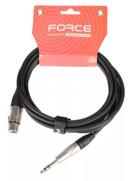 Кабель микрофонный FORCE FMC-15/31/4" TRS (M) - XLR (F), высококачественный балансный, малошумящий с проводниками из безкислородной меди OFC, диаметр 6 мм, профессиональные металлические разъемы Rean, длина 3 м, цвет черный