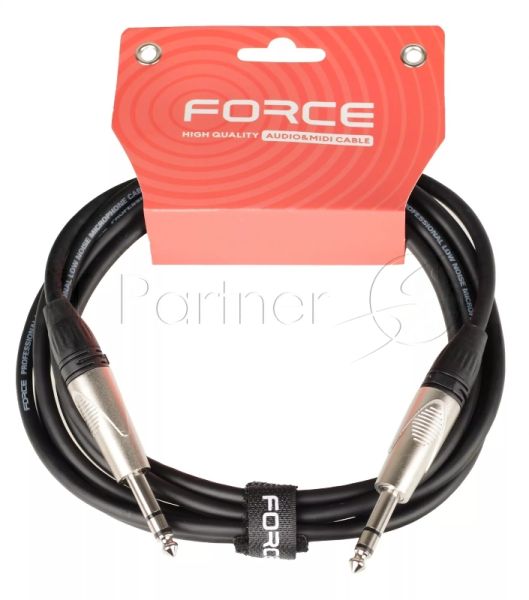 Кабель аудио FORCE FLC-101/31/4" TRS Jack - 1/4" TRS Jack, высококачественный стерео, используется для балансного подключения студийных мониторов, диаметр 6 мм, профессиональные металлические разъемы, длина 3 м