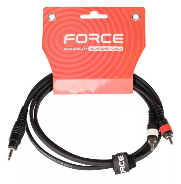 Кабель аудио FORCE FLC-10/1.51/8" TRS mini Jack - 2xRCA, высококачественный стерео, используется для подключения смартфонов к микшерам и аудио интерфейсам, длина 1,5 м