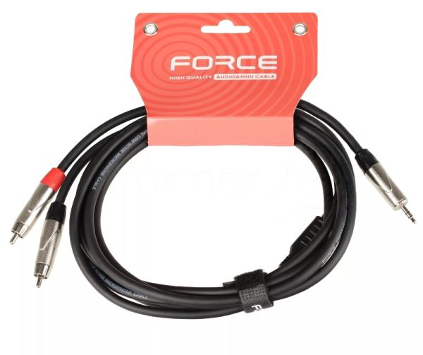 Кабель аудио FORCE FLC-18/31/8" TRS mini Jack - 2xRCA, высококачественный стерео, используется для подключения смартфонов к профессиональным аудио устройствам, диаметр 6 мм, профессиональные металлические разъемы, длина 3 м