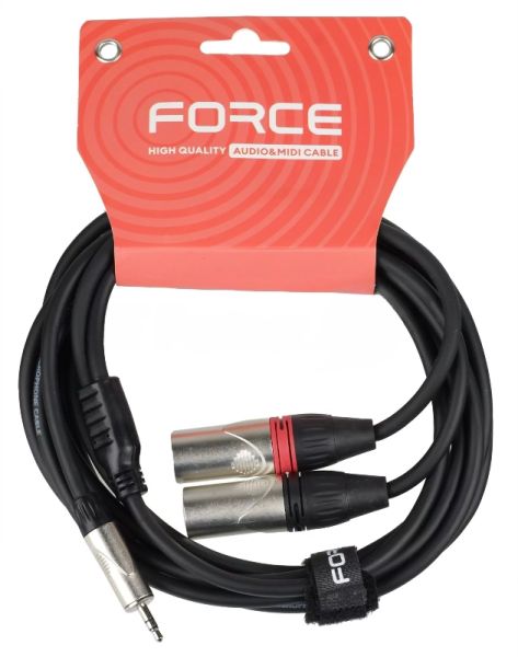 Кабель аудио FORCE FLC-19/31/8" TRS mini Jack - 2xXLR, высококачественный стерео, используется для подключения смартфонов к микшерам и аудио интерфейсам, диаметр 6 мм, профессиональные металлические разъемы, длина 3 м