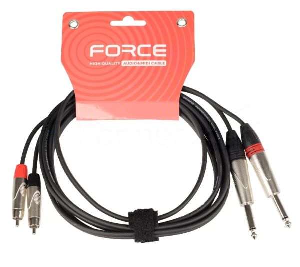 Кабель аудио FORCE FLC-37/32x1/4" TS Jack (M) - 2xRCA (M), стерео, используется для подключения бытовых и профессиональных аудио устройств между собой, диаметр кабеля 4,8 мм, профессиональные металлические разъемы, длина 3 м