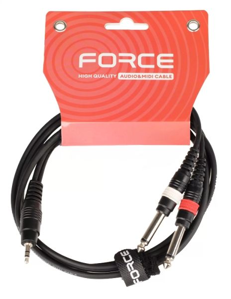 Кабель аудио FORCE FLC-38/1.51/8" TRS mini Jack - 2x1/4" TS Jack, стерео, используется для подключения смартфона к микшеру и аудио интерфейсу, диаметр 4,8 мм, длина 1,5 м