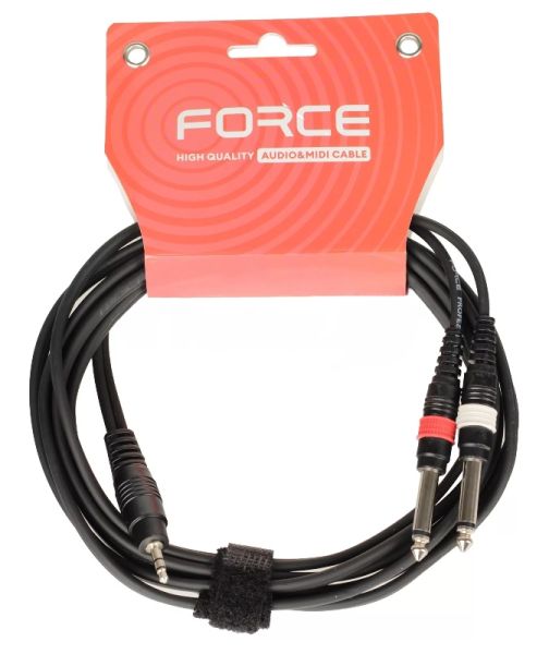 Кабель аудио FORCE FLC-38/31/8" TRS mini Jack - 2x1/4" TS Jack, стерео, используется для подключения смартфона к микшеру и аудио интерфейсу, диаметр 4,8 мм, длина 3 м