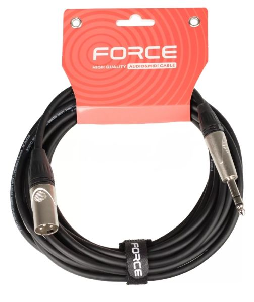 Кабель аудио FORCE FMC-07/61/4" TRS (M) - XLR (M), высококачественный балансный, малошумящий с проводниками из безкислородной меди OFC, диаметр 6 мм, профессиональные металлические разъемы, длина 6 м, цвет черный