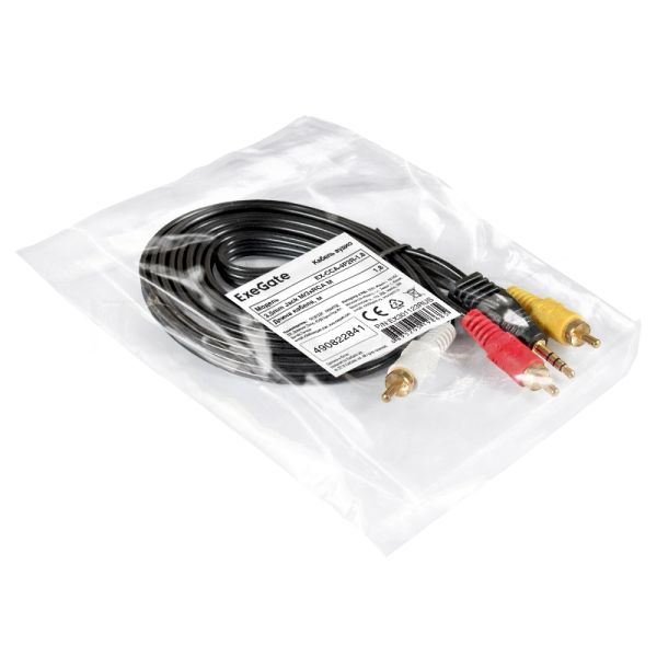 Кабель аудио ExeGate EX-CCA-4P2R-1.8 (3.5mm Jack M/3xRCA M, 1,8м)