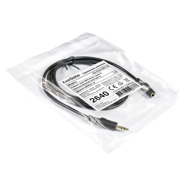 Удлинитель звуковой ExeGate EX-CCA-423-1.8 (3.5mm Jack M/3.5mm Jack F, 1,8м, позолоченные контакты)