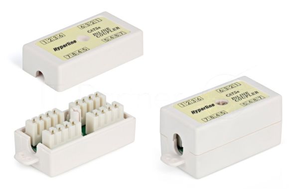 Проходной адаптер (coupler) Hyperline CA-IDC-C5e-WH Dual IDC (110&Krone), категория 5e, 4 пары