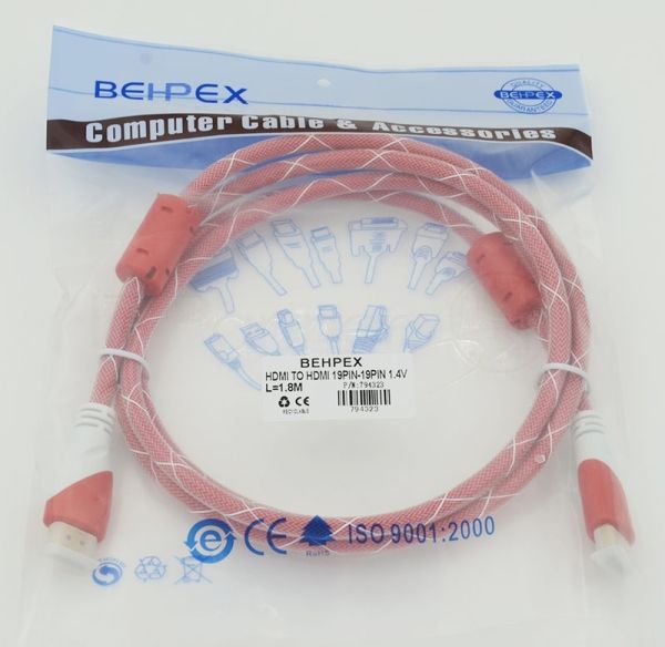 Кабель HDMI Ver.1.4 Red jack HDMI19 (m)/HDMI19 (m) 1.8м феррит.кольца позолоченные контакты