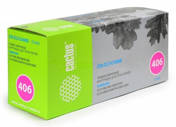 Картридж лазерный Cactus CS-CLT-C406S cyan голубой (1000 стр.) для Samsung CLP-360/365/CLX-3300/3305