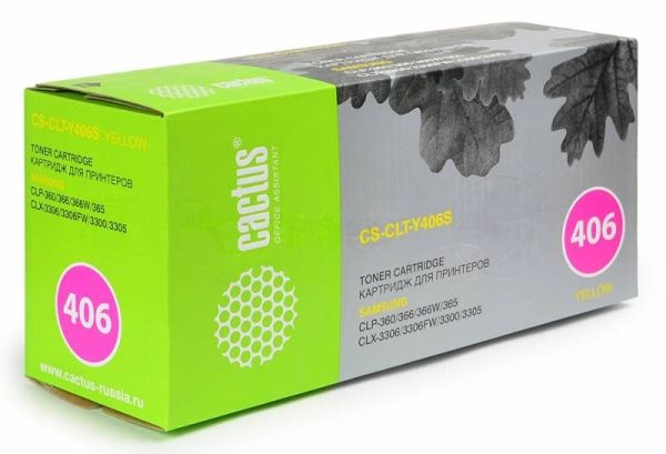 Картридж лазерный Cactus CS-CLT-Y406S yellow желтый (1000 стр.) для Samsung CLP-360/365/CLX-3300/3305