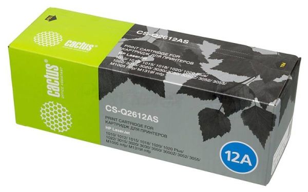 Картридж лазерный Cactus CS-Q2612AS (тип Q2612AS) черный (2000 стр.) для HP 1010/1012/1015/1018/1020/1020Plus/1022/3015/3020
