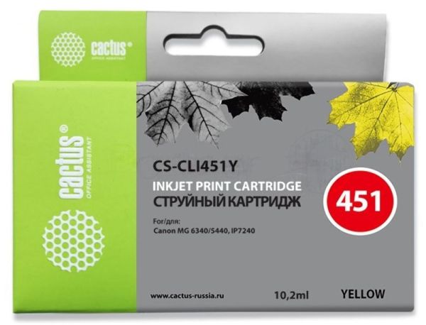 Картридж струйный Cactus CS-CLI451Y желтый (10.2 мл) для Canon MG 6340/5440/IP7240