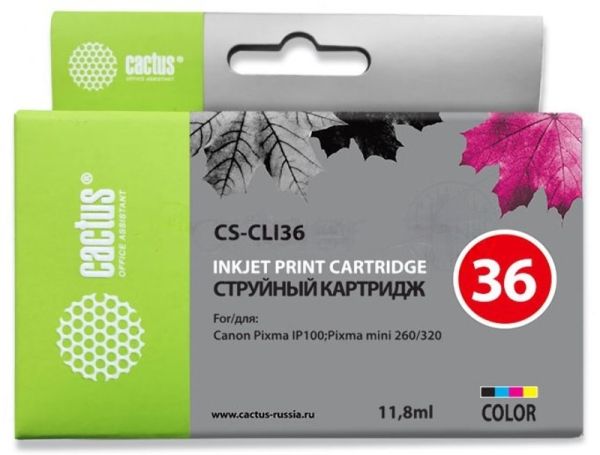 Картридж струйный Cactus CS-CLI36 цветной (11.8 мл.) для Canon Pixma iP 100/MiNi 260