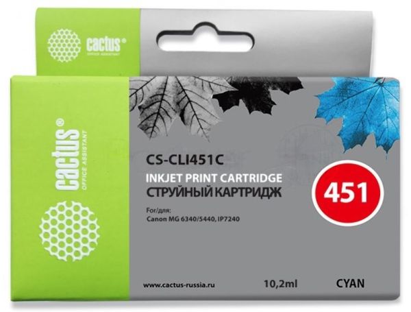 Картридж струйный Cactus CS-CLI451C голубой (10,2 мл) для Canon MG 6340/5440/IP7240