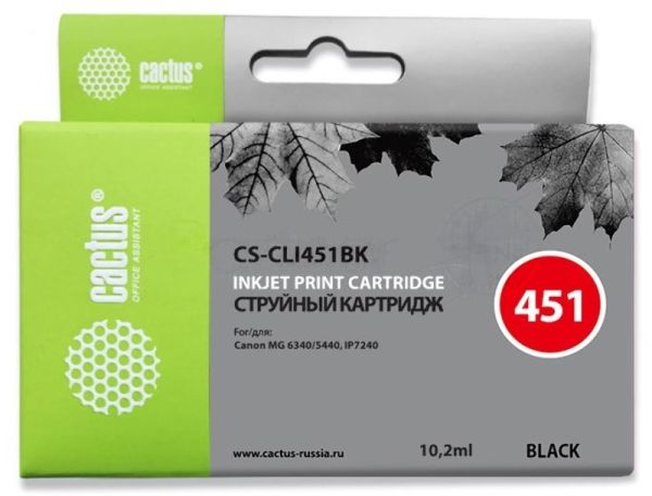 Картридж струйный Cactus CS-CLI451BK черный (10,2 мл) для Canon MG 6340/5440/IP7240