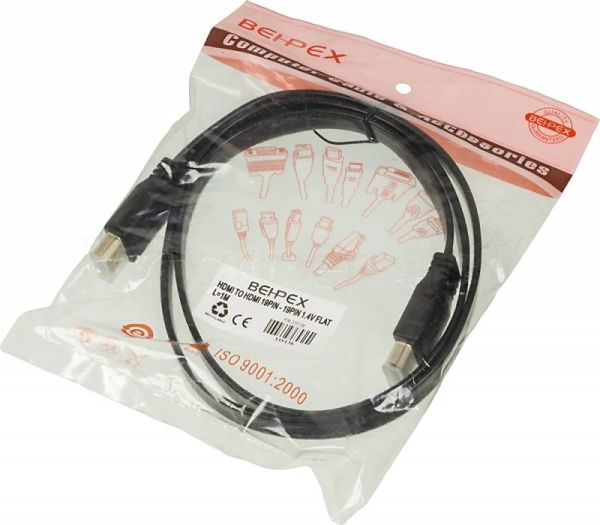 Кабель аудио-видео High Speed ver.1.4 Flat HDMI (m)/HDMI (m) 1м. позолоченные контакты черный