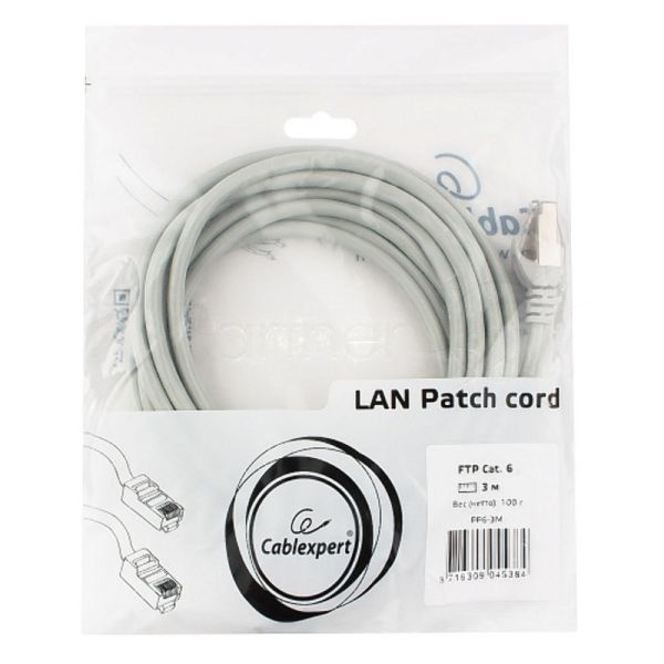 Патч-корд FTP Cablexpert cat.6, 3м, литой, многожильный, серый