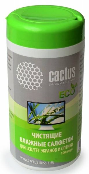 Салфетки Cactus CS-T1001E для экранов и оптики туба 100шт влажные