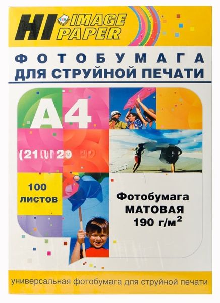 Фотобумага матовая односторонняя (Hi-image paper) A4, 190 г/м, 100 л.