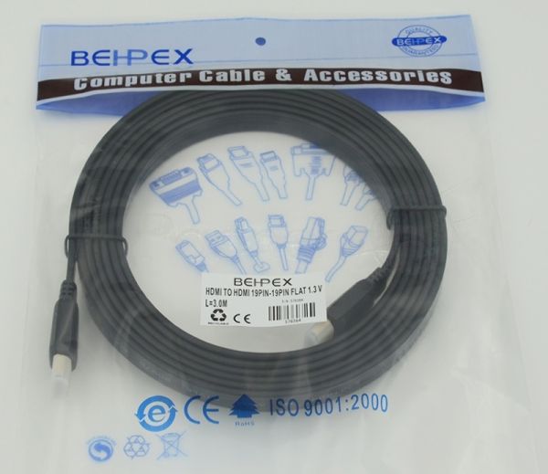 Кабель HDMI 3м SIEMAX FLAT 19M - 19M плоский, черный