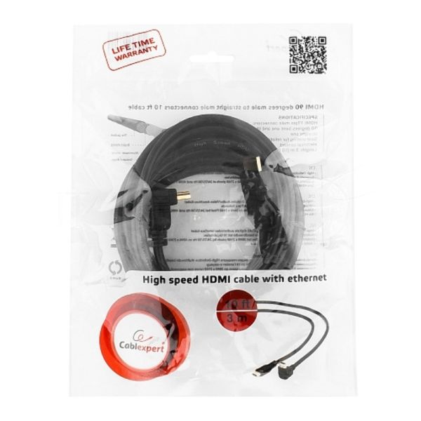 Кабель Cablexpert HDMI CC-HDMI490-10, 19M/19M, v2.0, медь, позол.разъемы, экран, угловой, 3м, черный, пакет