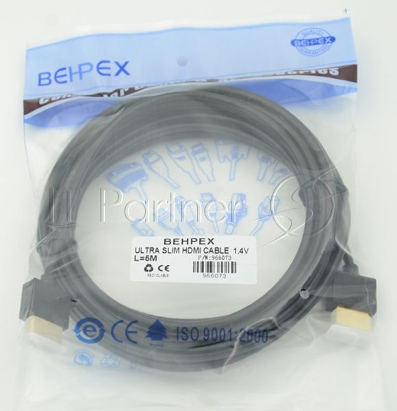 Кабель HDMI Behpex Gold Plated Connector, Ver1.4, Ultra Slim HDMI(19pin)/HDMI(19pin) (5м) феррит.кольца позолоченные контакты