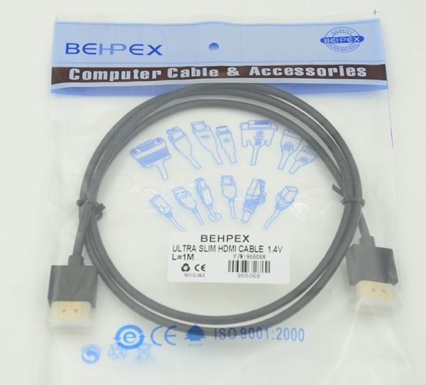 Кабель HDMI Gold Plated Connector, Ver1.4, Ultra Slim HDMI19 (m)/HDMI19 (m) 1м позолоченные контакты