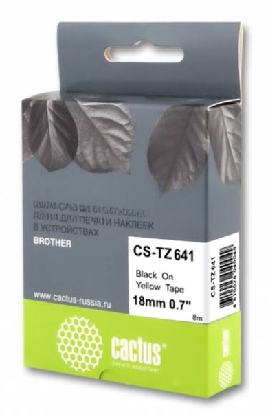 Картридж ленточный Cactus CS-TZ641 черный шрифт, желтый фон (18 мм, 8 м) для Brother 1010/1280/1280VP/2700VP