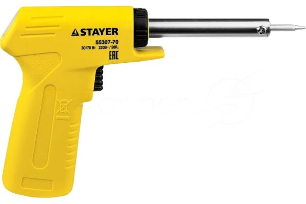 Паяльник STAYER 55307-70 master с пистолетной пластмассовой рукояткой 30 - 70Вт конус