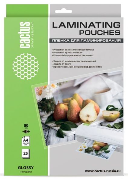 Пленка для ламинирования Cactus 80мкм A4 (25шт) глянцевая216x303мм CS-LPGA48025