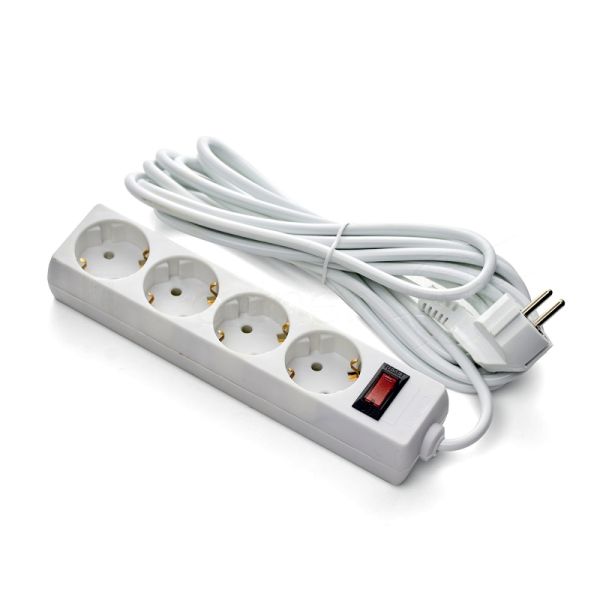 Удлинитель ExeGate EC-4-3W (EX279400RUS), белый, 3 м, евровилка с заземлением, 4 евророзетки с заземлением, 2200 Вт