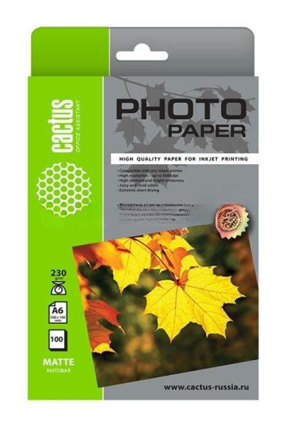 Фотобумага Cactus CS-MA6230100 A6/230г/м2/100л./белый матовое для струйной печати