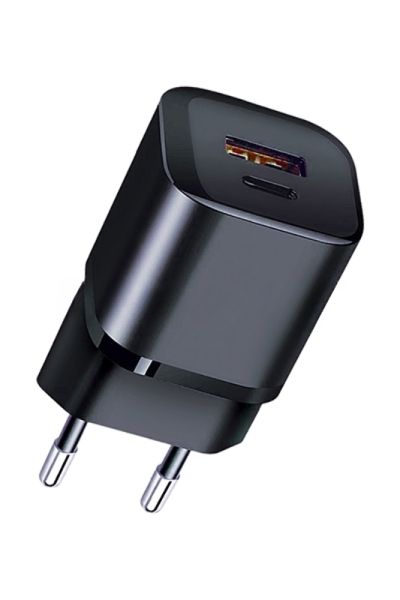 Сетевое зарядное устройство Qumo Energy PD 20W (Charger 0071), два порта: Type-C PD + USB-A QC3.0, черный