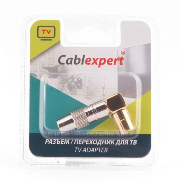 Разъем Cablexpert TVPL-08,TV (мама) позолоченный, латунь OD8.5, 90 градусов, блистер