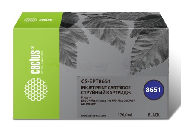 Картридж струйный Cactus CS-EPT8651 (T8651) черный пигментный (8000 стр.) для Epson WF5190/5690