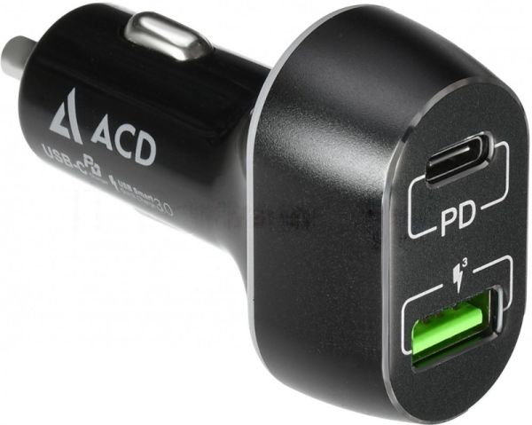 Автомобильное ЗУ ACD 63Вт, 2xUSB 1PD+1QC, 3.6~20В/3А RTL