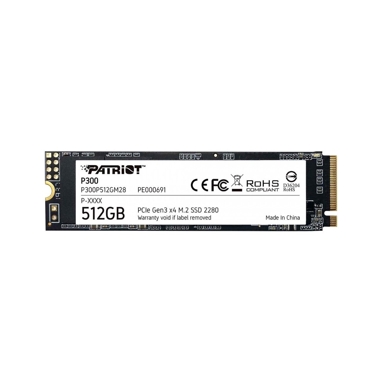 Накопитель SSD Patriot P300, 512Gb, PCIe 3.0 x4, M.2 2280, NVMe, R/W 1700/1200