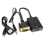 Переходник VGA (M)-HDMI (F) Cablexpert A-VGA-HDMI-01, 19M/15F, 15 см, аудиовыход Jack 3,5 (M), питание от USB