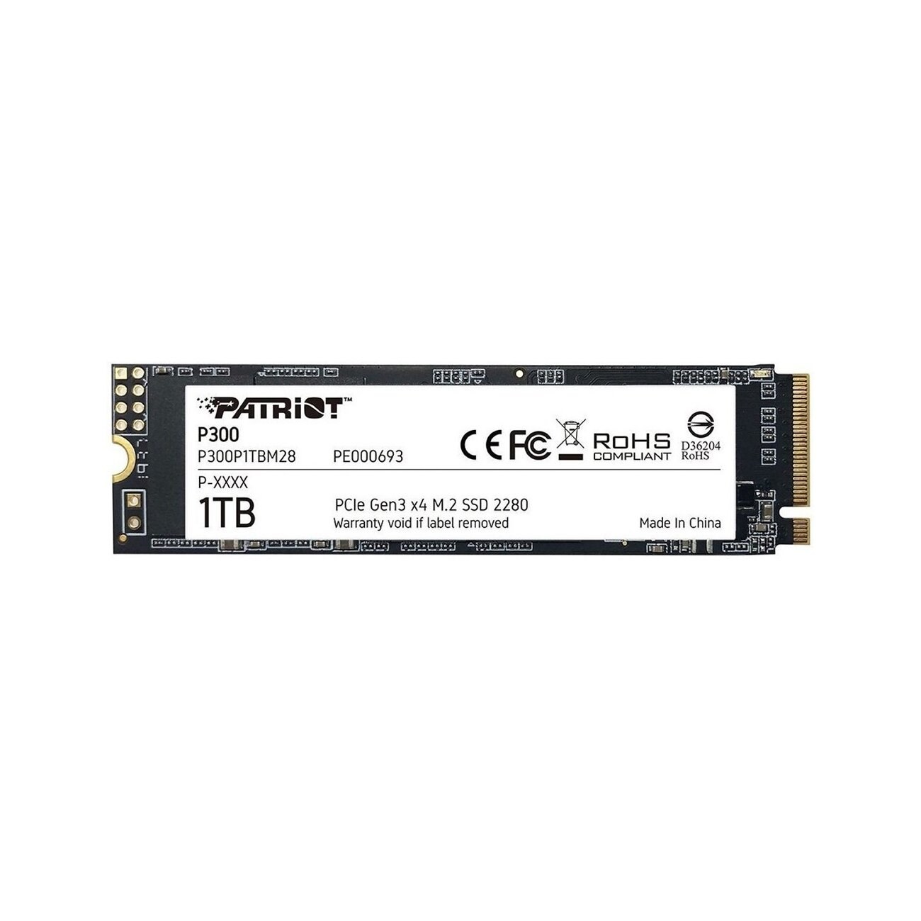 Накопитель SSD Patriot P300, 1000Gb, PCIe 3.0 x4, M.2 2280, NVMe, R/W 2100/1650