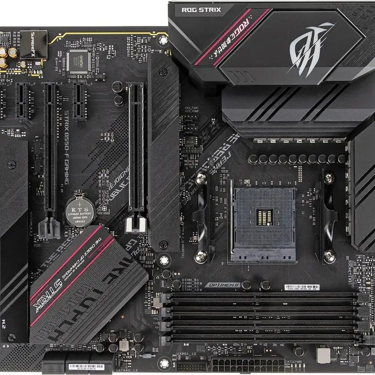 Материнская плата ASUS ROG STRIX B550-F GAMING, AM4, AMD B550, 4xDDR4, 6xSATA, 2xM.2, 1xPCIe 4.0 x16, 1xPCIe 3.0 x16, 3xPCIe x1, DisplayPort, HDMI, 1x2.5Gb LAN, USB Type-C, 5x3.5 мм, 7.1, ATX