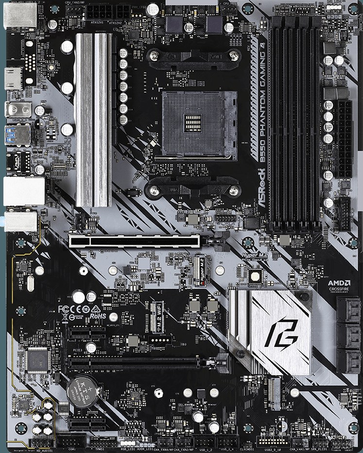 Материнская плата ASRock B550 Phantom Gaming 4, AM4, AMD B550, 4xDDR4, 6xSATA, 2xM.2, 1xPCI-E 3.0 x16, 1xPCI-E 4.0 x16, 1xHDMI, 1x 1Gb LAN, 3x3.5 мм, 7.1, ATX